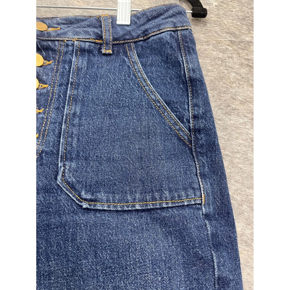 Zara Womens High Waisted Button Fly Straight Leg Patch Pocket Denim Jeans Blue - Picture 9 of 16